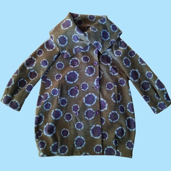 Love Moschino Coat Jacket US 6 Grey Purple Mid Length Big Collar Wool Blend - Picture 1 of 12